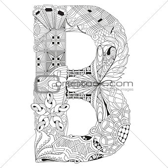 Letter B for coloring. Vector decorative zentangle object