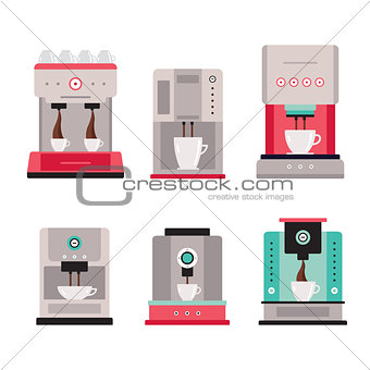 Colorful Coffee machine set isolated on white background