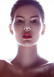 Beauty makeup fashion model with red lips