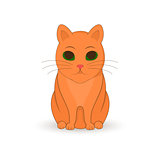 red cat sitting up. Cartoon mascot. Isolated illustration on white background