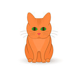 red cat sitting up. Cartoon mascot. Isolated illustration on white background