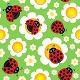 Flowers and ladybugs seamless background