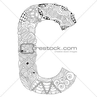 Letter C for coloring. Vector decorative zentangle object