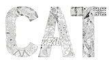 Word cat for coloring. Vector decorative zentangle object
