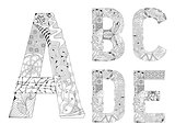 Unusual alphabet doodle style letters on a white background