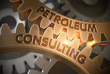 Petroleum Consulting Concept. Golden Gears. 3D Illustration.