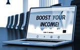 Boost Your Income on Laptop in Meeting Room. 3d.