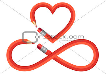 pencil heart and infinity sign, vector set