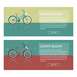 Vector bright illustration of Bike. Set colorful flat banners on the theme mountain biking, store, routes for cycling.