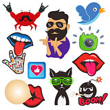 Vector set of cool social media signs and other shiny icons in cartoon style