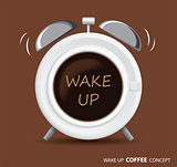wake up coffee  and  alarm clock concept background
