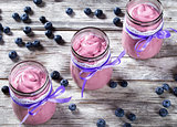 delicious homemade yogurt with blueberries, top view