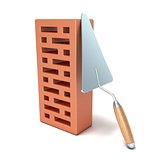Brick with trowel for construction. 3D