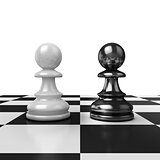 Two chess pawns, black and white