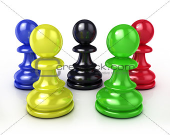 Colorful chess pawns