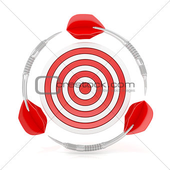 Darts surround a target, 3D