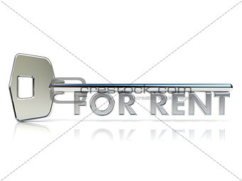 Door key FOR RENT sign. 3D