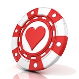 Red gambling chip with heart sign on it. 3D