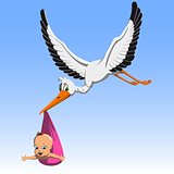 Cartoon Cute stork carrying baby