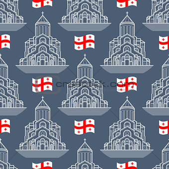 Vector seamless pattern. Georgia  flag and  silhouette church.