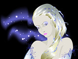 Fabulous light albino girl against the background of the night sky, Snow Queen during the polar night. EPS10 vector illustration