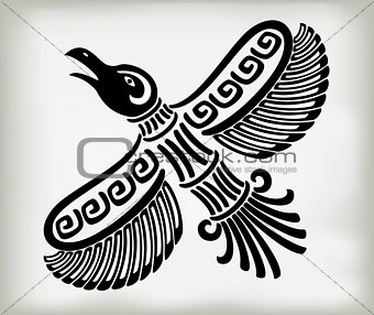 Decorative stylized bird crows in the ethnic style of ancient American Indians with national patterns. EPS10 vector illustration