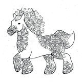 Antistress linear page with horse. Zentangle animal for colouring book, greeting card, mandala decoration element, art therapy.