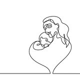 Simple line art of a mother holding her baby