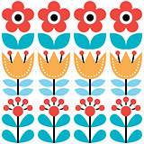 Scandinavian seamless pattern, Swedish folk art design, retro floral background