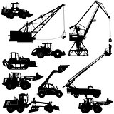 Set of silhouettes construction machinery. Vector illustration