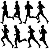 Set of silhouettes. Runners on sprint, men. vector illustration