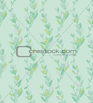Vector Seamless Pattern with Drawn Branches, Plants