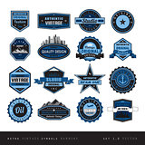 Blue Vintage retro labels black and white isolated