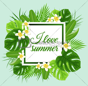 Summer frame with green leaves