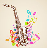 Music notes and saxophone