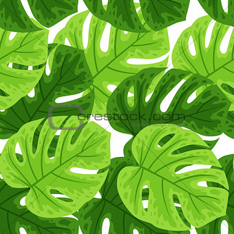 Seamless pattern with tropical leaves 