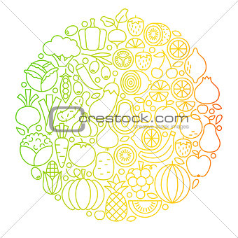 Fruit Vegetable Line Icons Circle