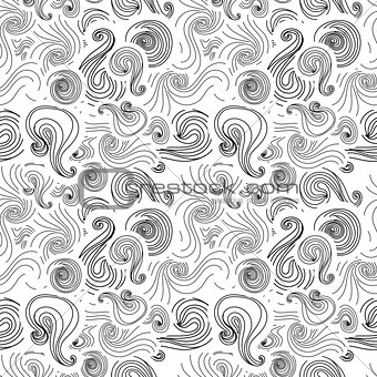 Black swirls on white background, abstract seamless pattern