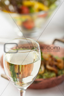 white wine and spinach spaetzle with salad 