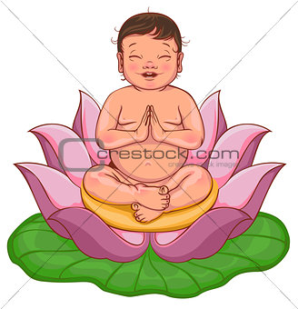 Newborn buddha sits in lotus flower