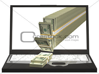 Money Pouring Out From A Notebook Computer. 3D illustration