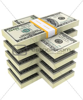 bundle of dollars on a white background