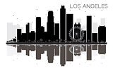Los Angeles City skyline black and white silhouette with reflect