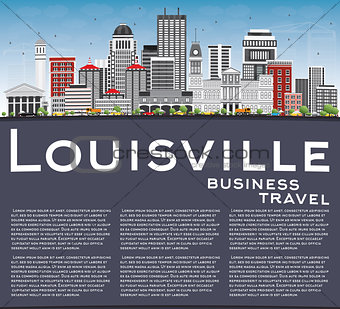 Louisville Skyline with Gray Buildings, Blue Sky and Copy Space.