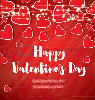 Valentine's Day Card with Red Hearts and Neon Garlands.