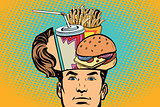 Man with an open head fast food