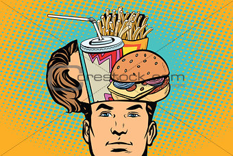 Man with an open head fast food