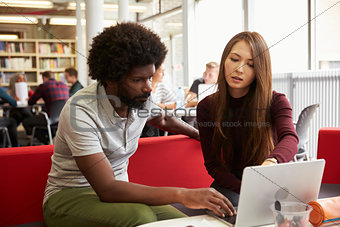 Female University Student Working In Library With Tutor
