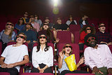Audience In Cinema Wearing 3D Glasses Watching Horror Film