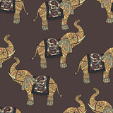 Seamless pattern with hand-drawn tribal styled elephant.